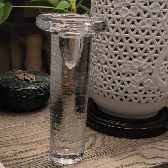 Kosta Boda Textured Crystal Glass Candleholder Modern Sweden Design - Picture 4 of 10